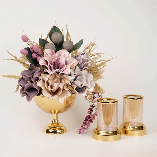 Yapay Çiçekli Gold Kupa 3 Parça Set No:1