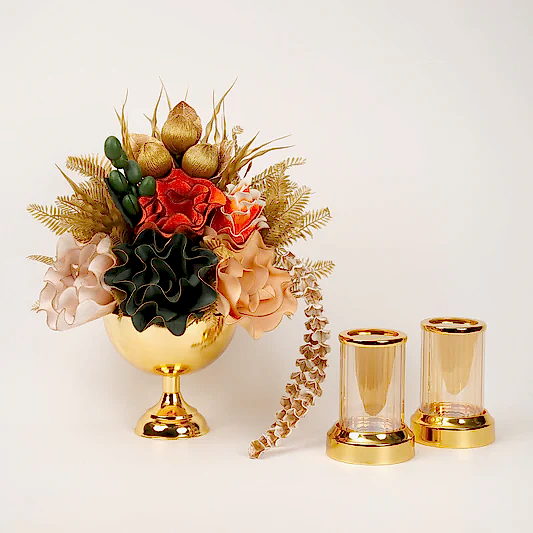 Yapay Çiçekli Gold Kupa 3 Parça Set No:2