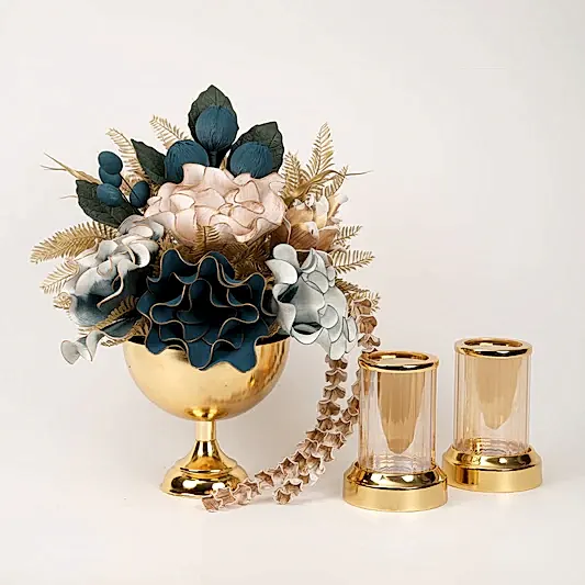 Yapay Çiçekli Gold Kupa 3 Parça Set No:3