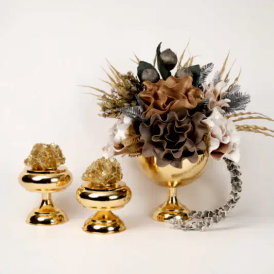 Yapay Çiçekli Gold Kupa 3 Parça Set No:11