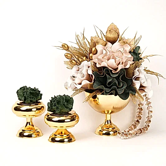 Yapay Çiçekli Gold Kupa 3 Parça Set No:12