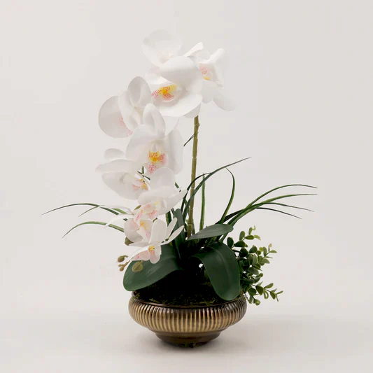 Yapay Orkideli Çizgili Antik Vazo