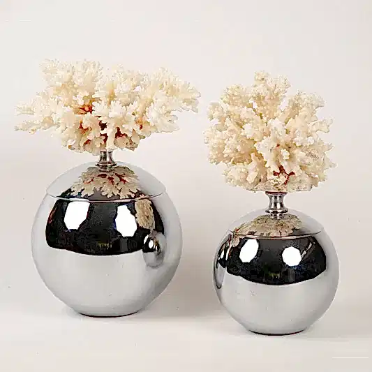 Doğal Mercanlı İkili Küre Gümüş