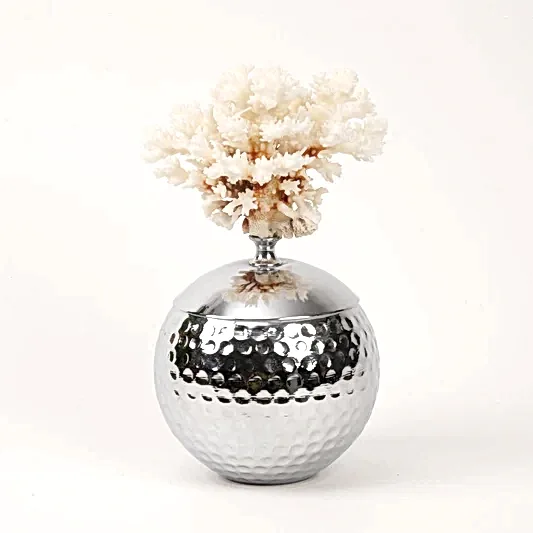 Doğal Mercanlı Dövmeli İkili Küre Gümüş